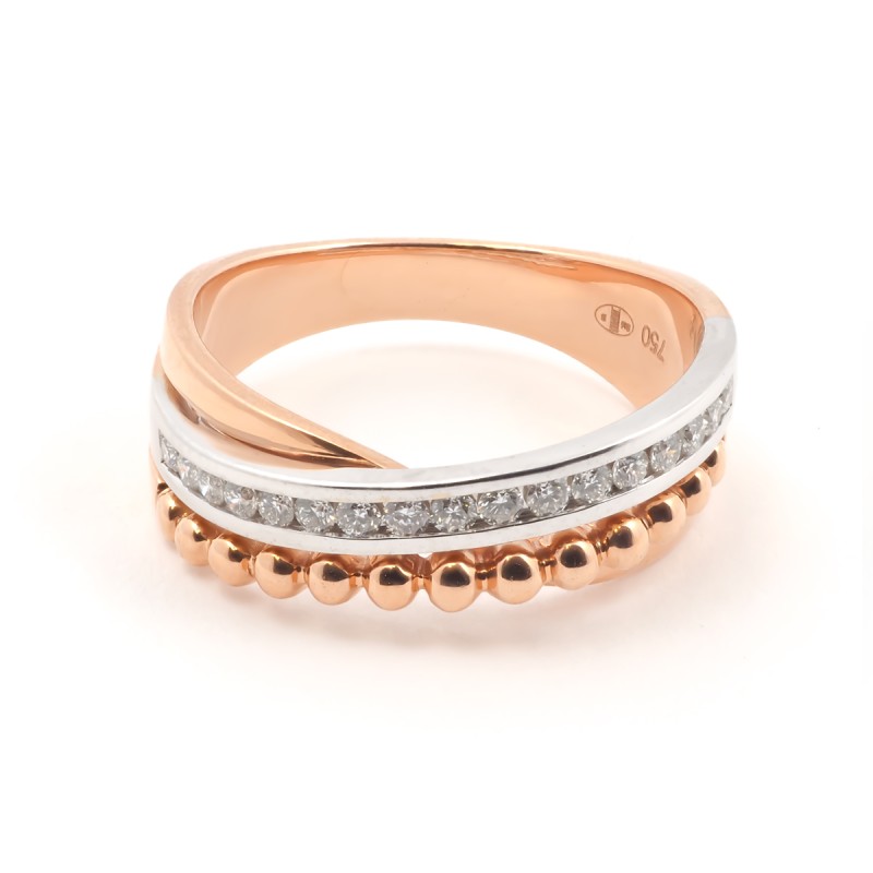 Bague fantaisie entrelacée femme carador en or rose 750/000 et diamants