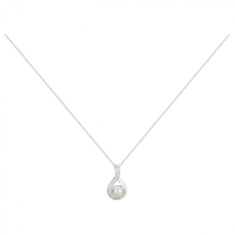 Collier fantaisie femme carador en argent avec oxydes de zirconium et perle d'eau douce
