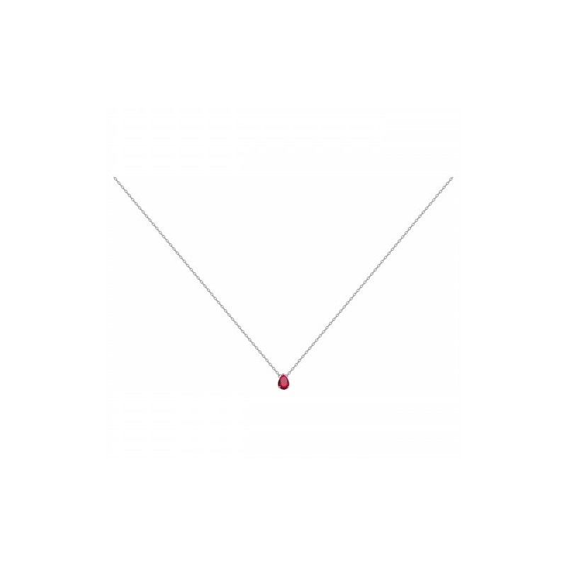 Collier solitaire femme carador en argent et oxyde rouge serti griffes