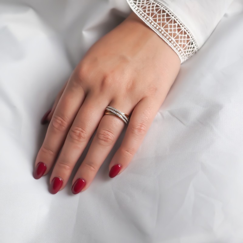 Bague fantaisie entrelacée femme carador en or rose 750/000 et diamants