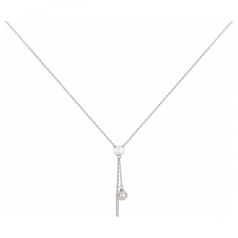 Collier fantaisie femme carador en argent avec oxydes de zirconium et  une perle d'eau douce