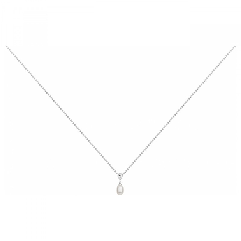 Collier fantaisie femme carador en argent avec oxydes de zirconium et  une perle d'eau douce