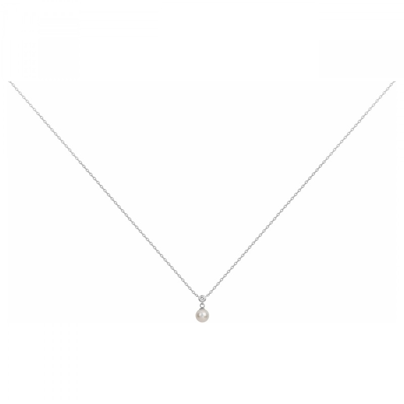 Collier fantaisie femme carador en argent avec oxydes de zirconium et  une perle d'eau douce