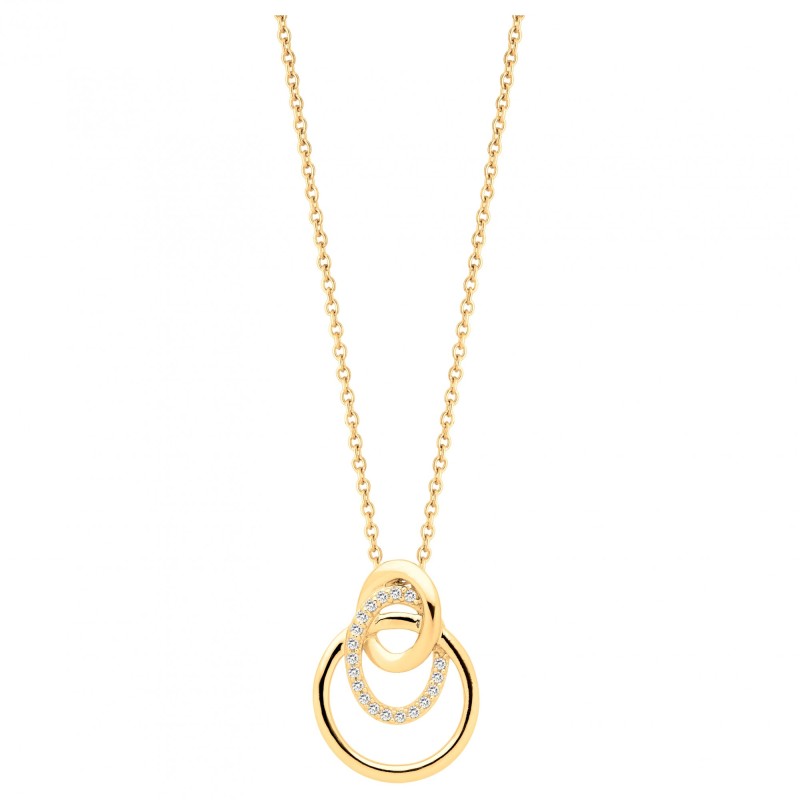 Collier fantaisie cercles entrelacés femme carador en plaqué or avec oxydes de zirconium