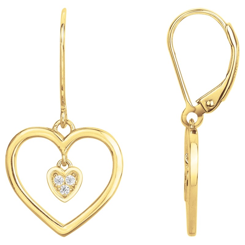 Boucles d'oreilles dormeuses femme carador en plaqué or avec oxydes de zirconium motif cœur