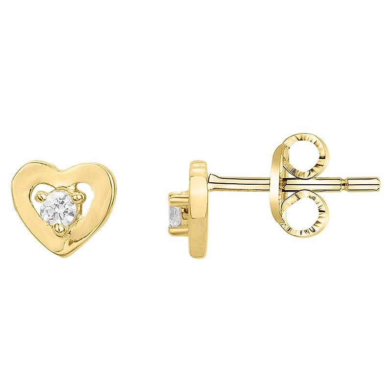 Boucles d'oreilles clous femme motif coeur carador en plaqué or avec oxyde de zirconium