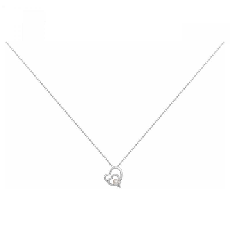 Collier fantaisie femme carador en argent avec oxydes de zirconium et perle motif cœur
