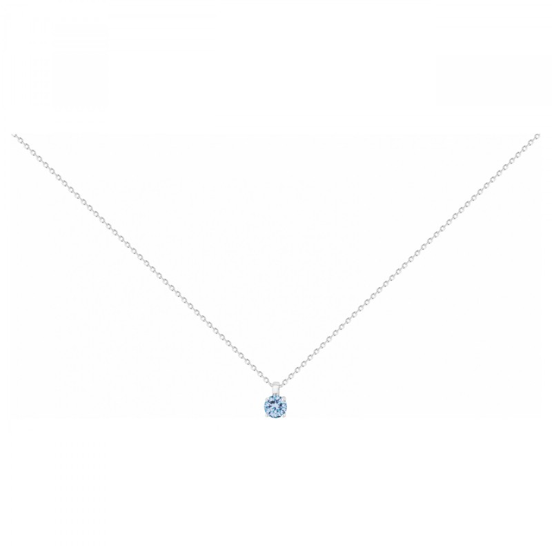 Collier solitaire femme carador en argent avec spinelle bleu clair sertie 4 griffes