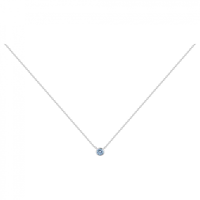 Collier solitaire femme carador en argent avec spinelle bleu clair sertie clos