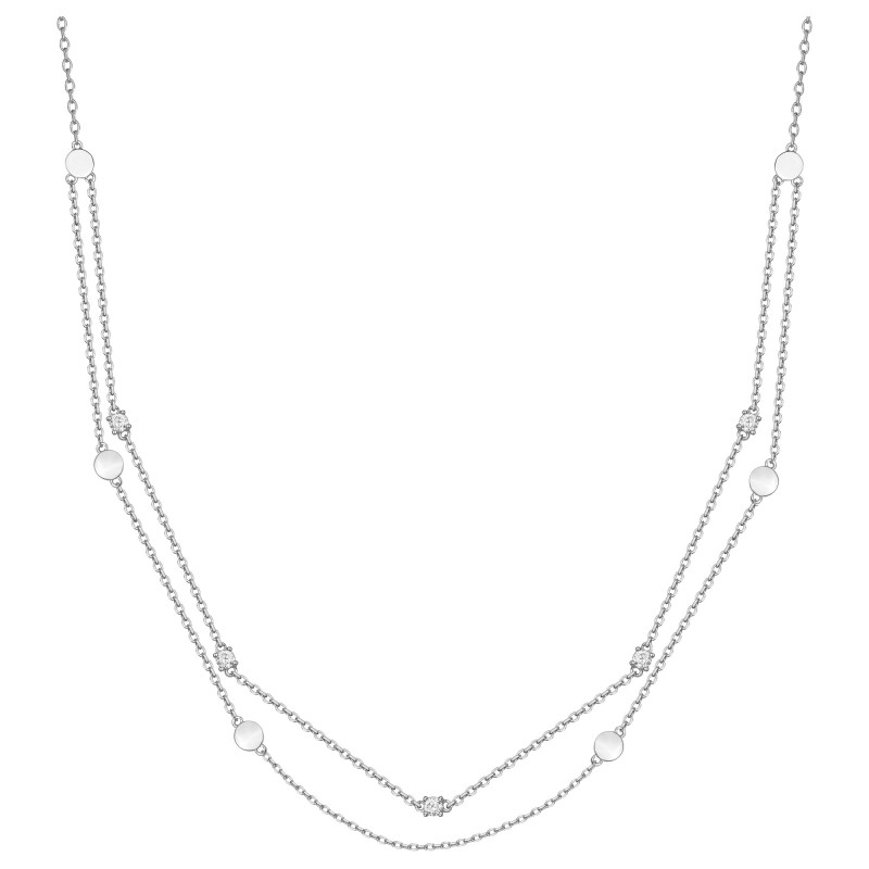 Collier fantaisie femme carador  doubles chaînes en  argent avec oxydes de zirconium