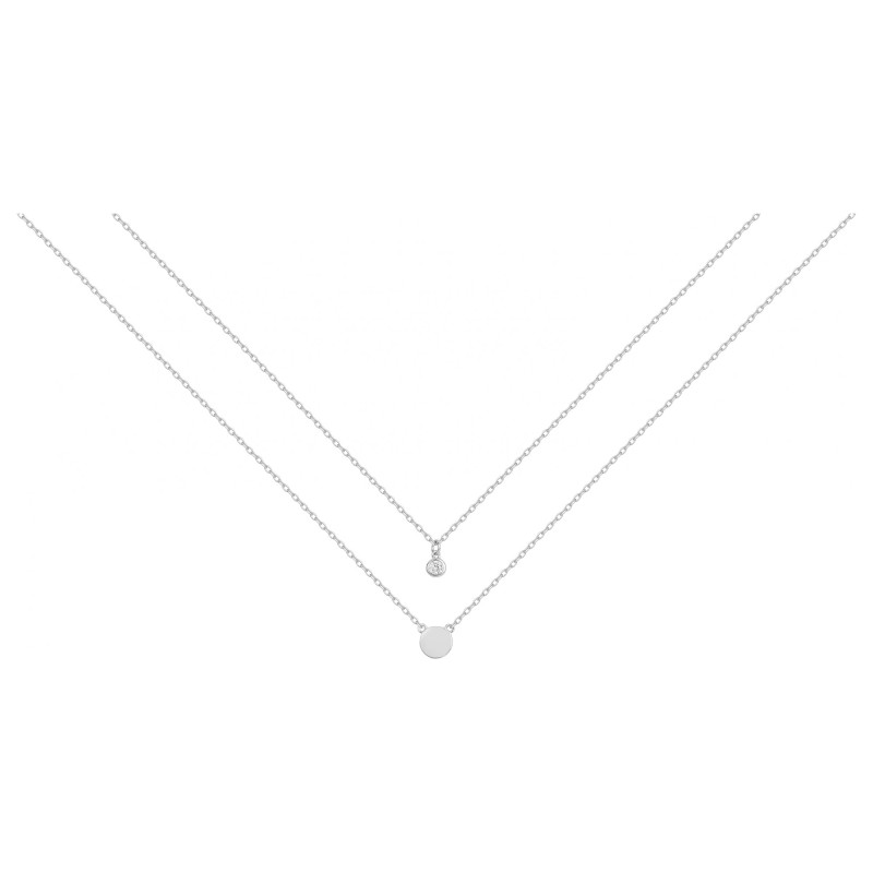 Collier fantaisie femme carador  doubles chaînes en  argent avec oxyde de zirconium