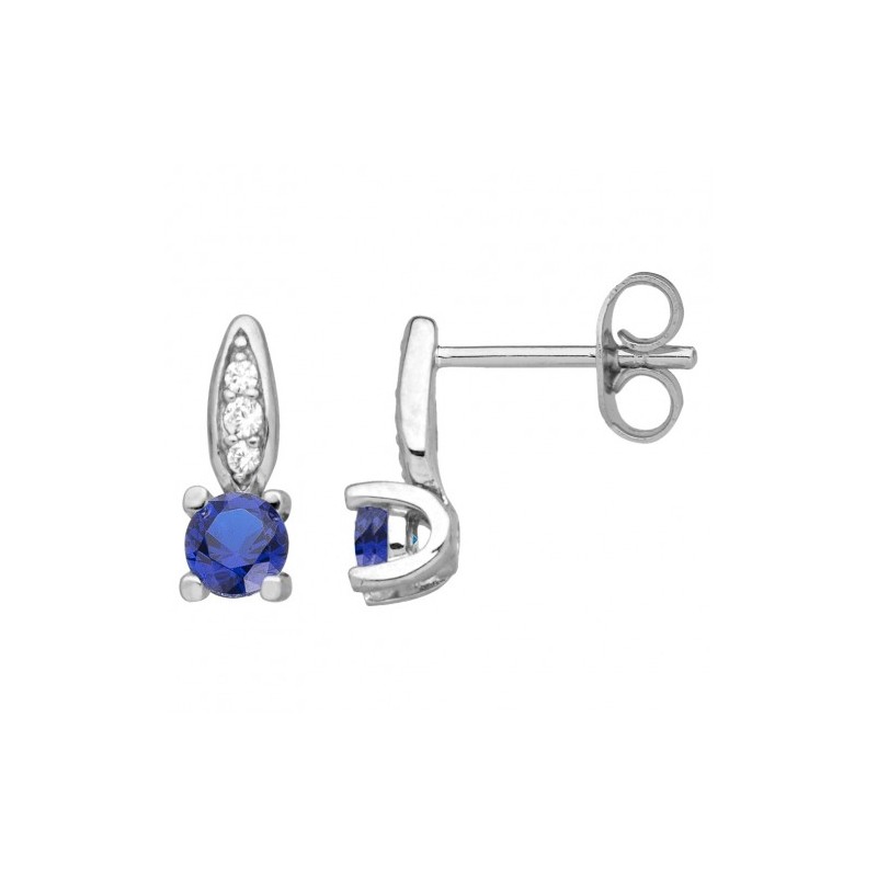 Boucles d'oreilles clous Carador en argent  et  oxydes blanc et bleu