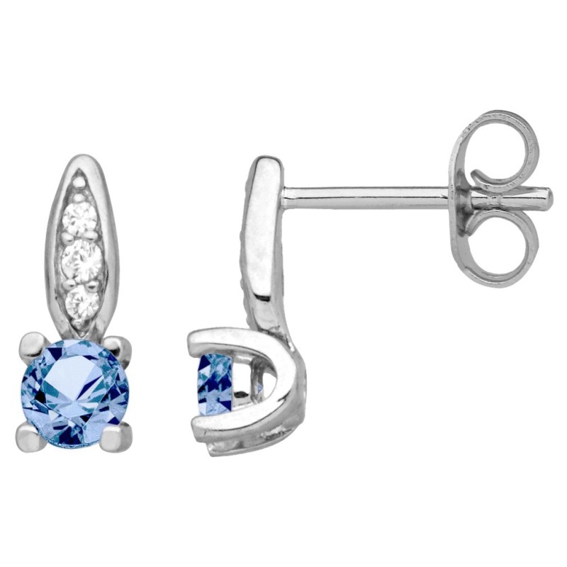 Boucles d'oreilles clous Carador en argent  et  oxydes blanc et bleu clair