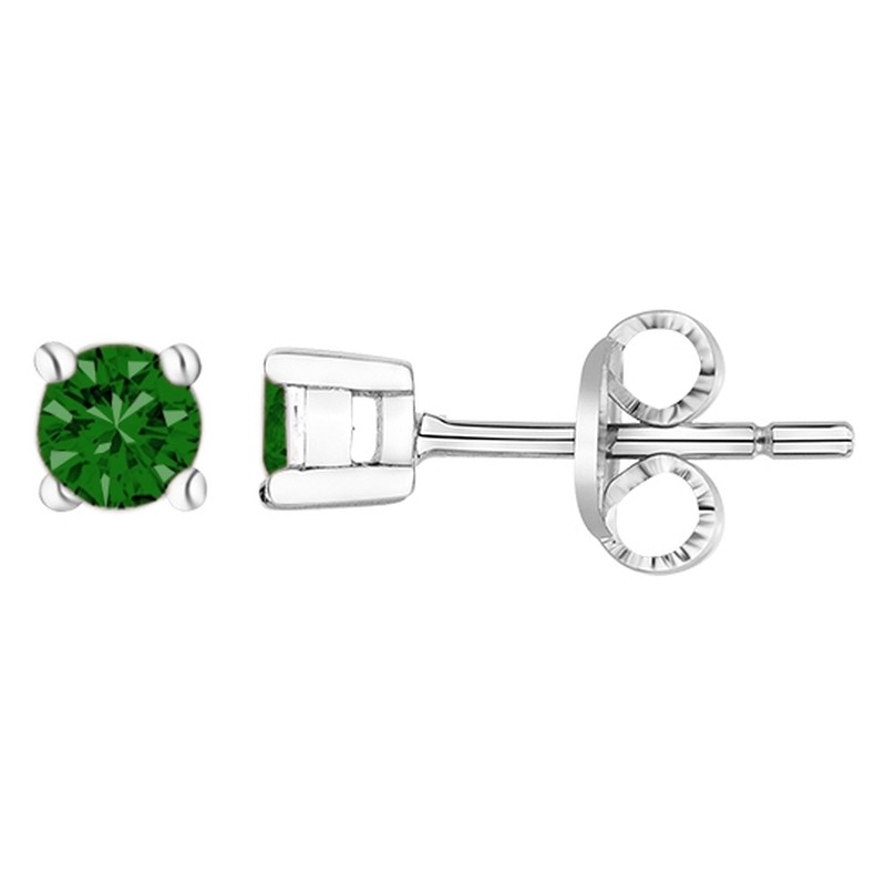 Boucles d'oreilles clous Carador en argent  et oxyde vert serti 4 griffes