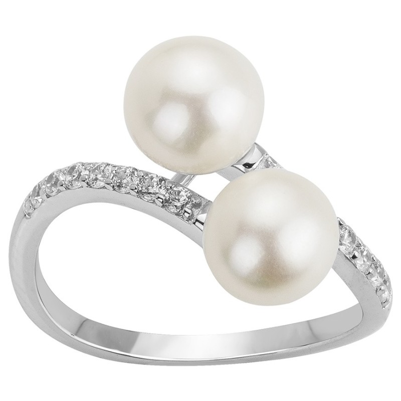 Bague fantaisie femme carador en argent avec oxydes de zirconium et perles d'eau douce