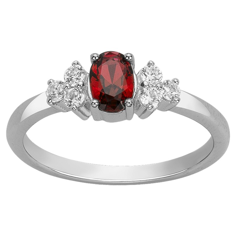 Bague solitaire accompagné femme carador en argent avec spinelle rouge et oxydes de zirconium