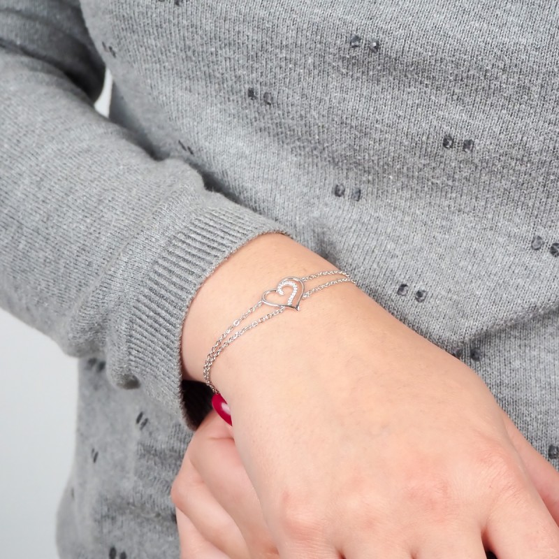 Bracelet argent femme Carador motif double coeur