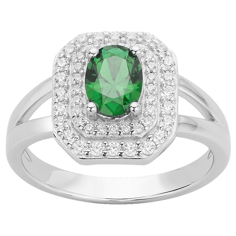 Bague Femme Carador en argent avec oxydes de zirconium et spinelle verte