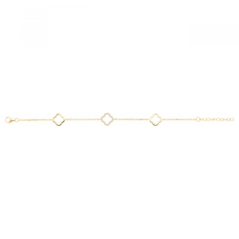 Bracelet femme carador en plaqué or avec oxydes de zirconium motif trèfles ajourés
