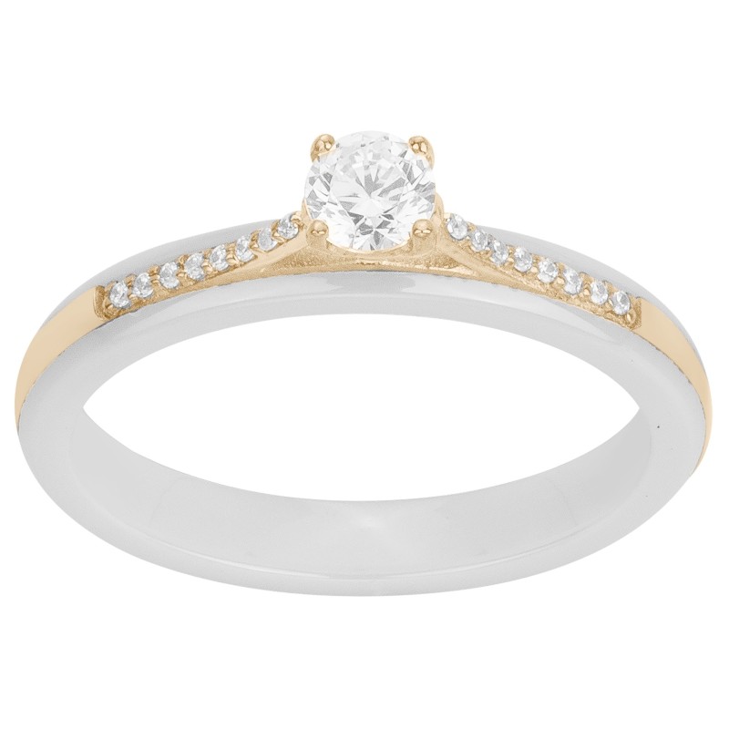 Bague solitaire accompagné femme carador en plaqué or et céramique blanche avec oxydes de zirconiums