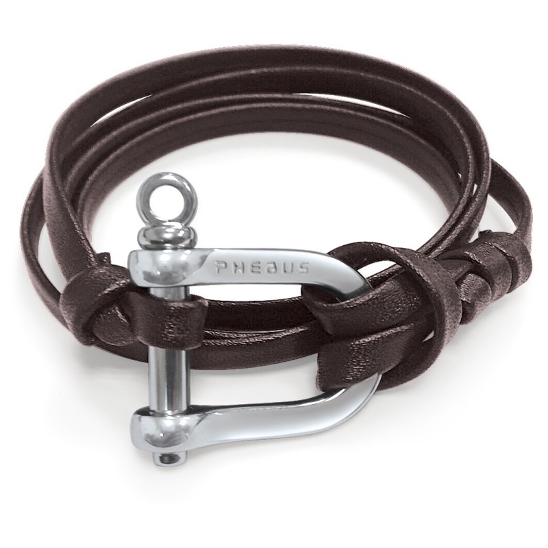 Bracelet Homme Phebus Acier argenté et  Cuir marron