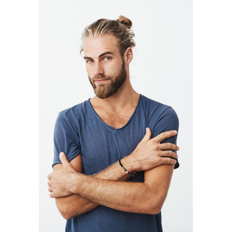 Bracelet Homme Phebus Acier doré rose et  Cuir noir motif ancre