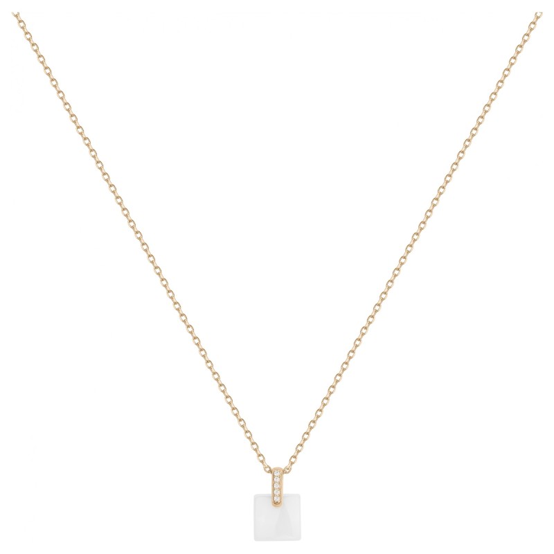 Collier fantaisie femme carador en plaqué or avec oxydes de zirconium et céramique blanche