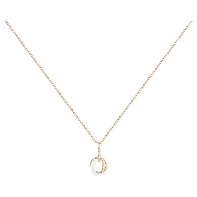 Collier fantaisie doubles anneaux entremêlés femme carador en plaqué or avec oxydes de zirconium et céramique blanche