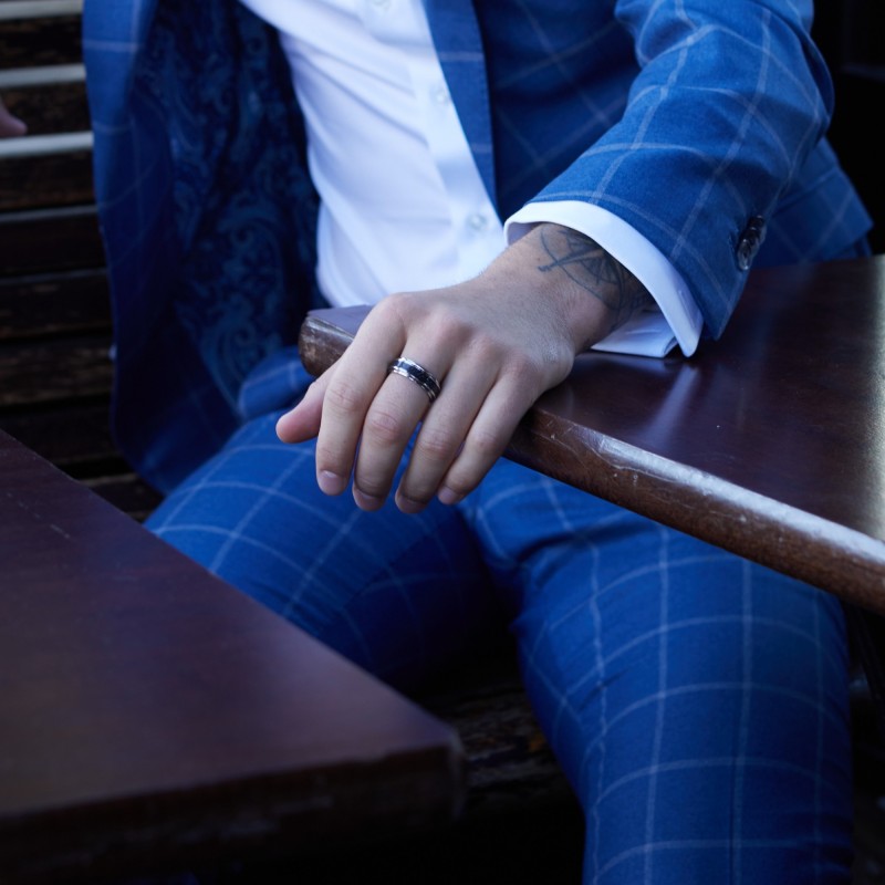 Bague Homme Phebus acier argenté et carbone