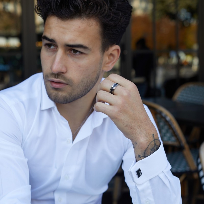 Bague Homme Phebus acier argenté et carbone