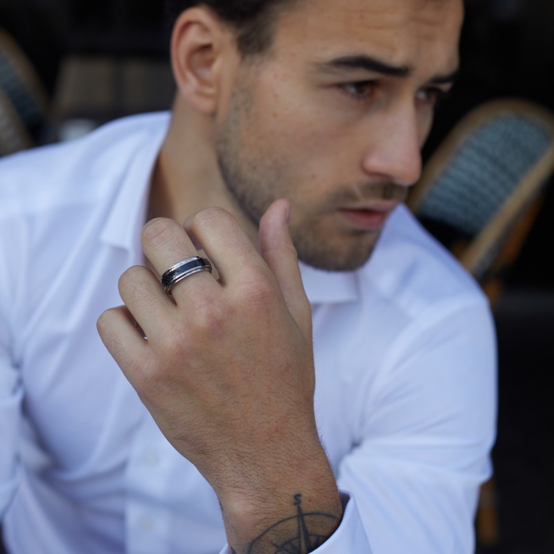 Bague Homme Phebus acier argenté et carbone
