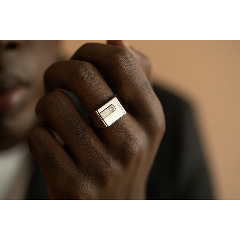 bague homme type Chevalière Phebus acier argenté et diamant