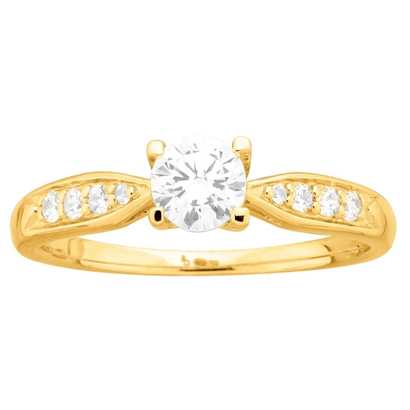Bague solitaire accompagné  femme Carador en plaqué or et oxydes de zirconium