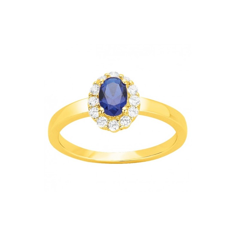 Bague fantaisie femme carador en plaqué or avec oxydes de zirconium et spinelle bleue