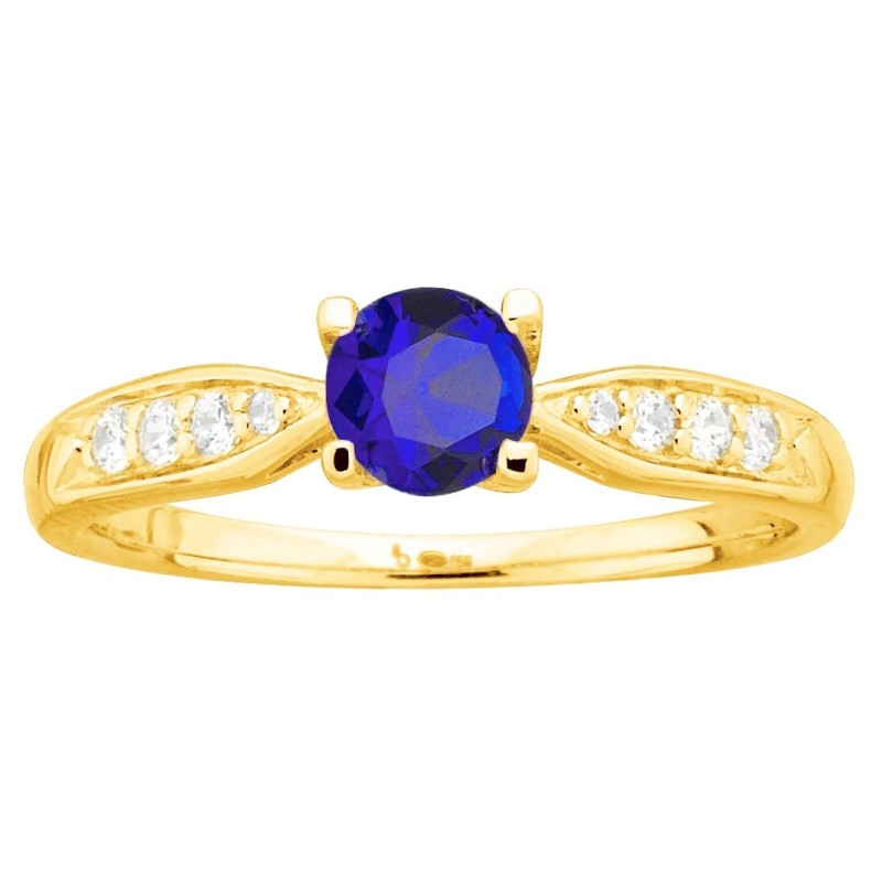 Bague solitaire accompagné femme carador en plaqué or avec oxydes de zirconium et spinelle bleu