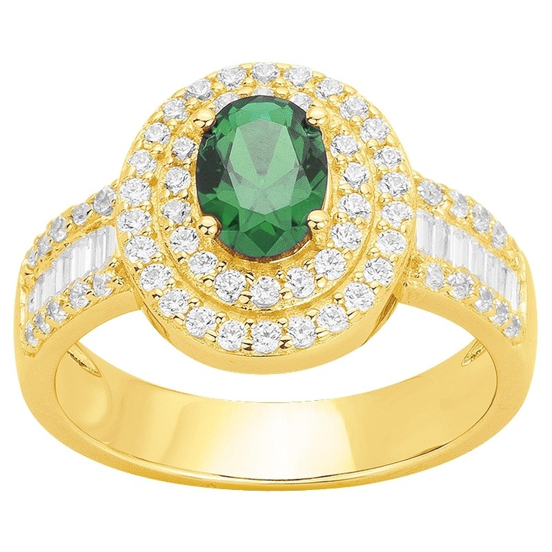 Bague fantaisie femme carador en plaqué or avec oxydes de zirconium et spinelle verte