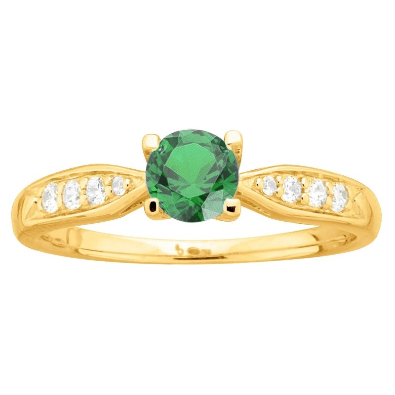 Bague solitaire accompagné femme carador en plaqué or avec oxydes de zirconium et spinelle vert