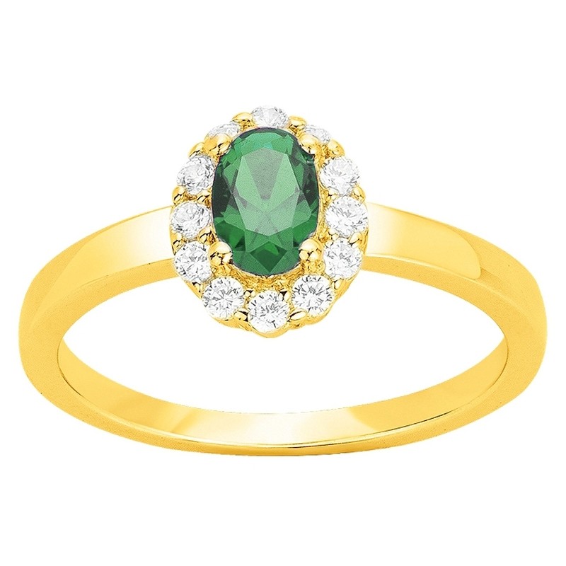 Bague fantaisie femme carador en plaqué or avec oxydes de zirconium et spinelle verte
