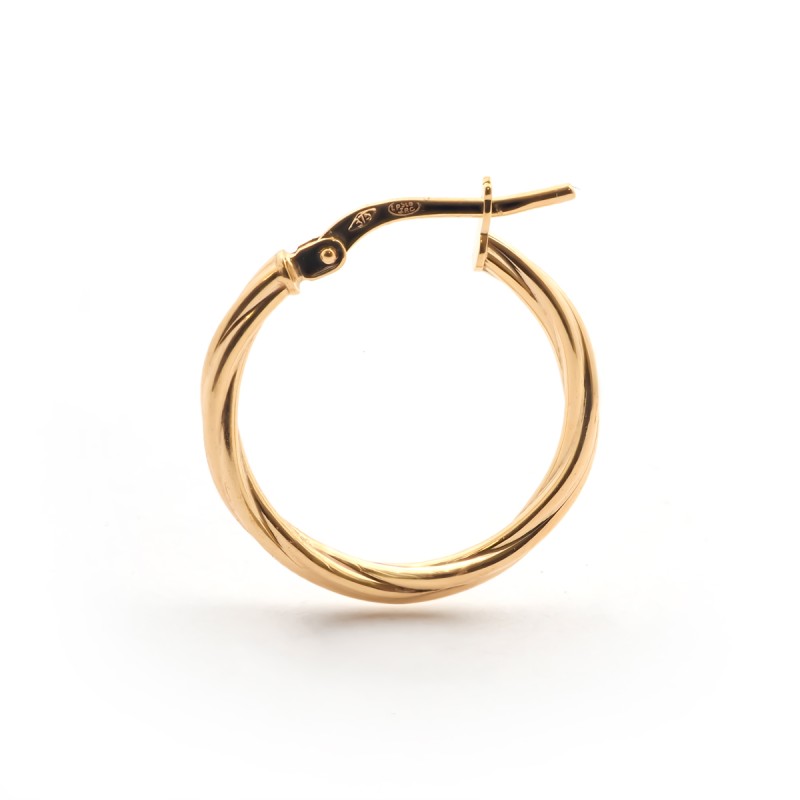 Boucles d'oreilles créoles torsadées femme carador en or jaune 375/000 fil 2mm