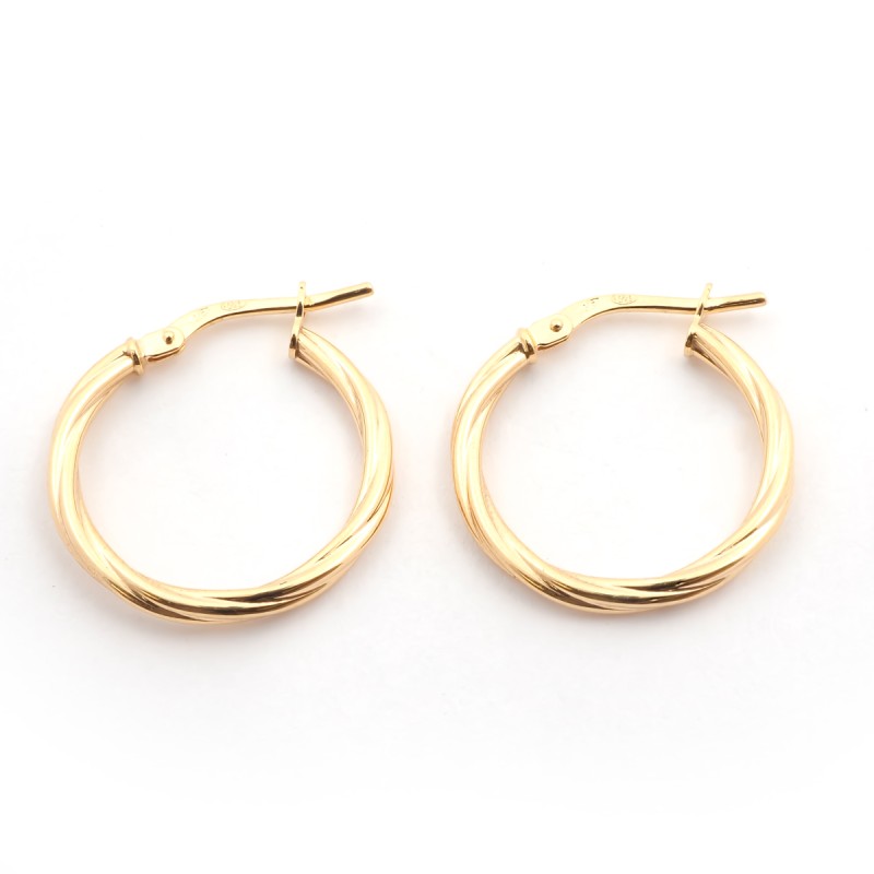 Boucles d'oreilles créoles torsadées femme carador en or jaune 375/000 fil 2mm