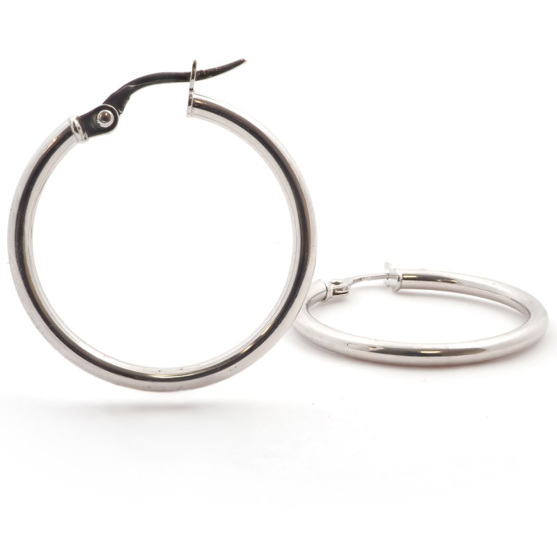 Boucles d'oreilles créoles femme carador en or blanc 375/000 fil 2mm