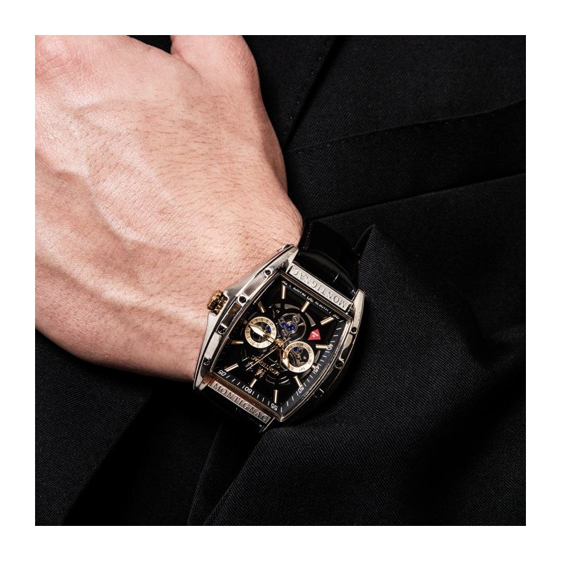 Montre Montignac boitier tonneau bracelet en cuir noir