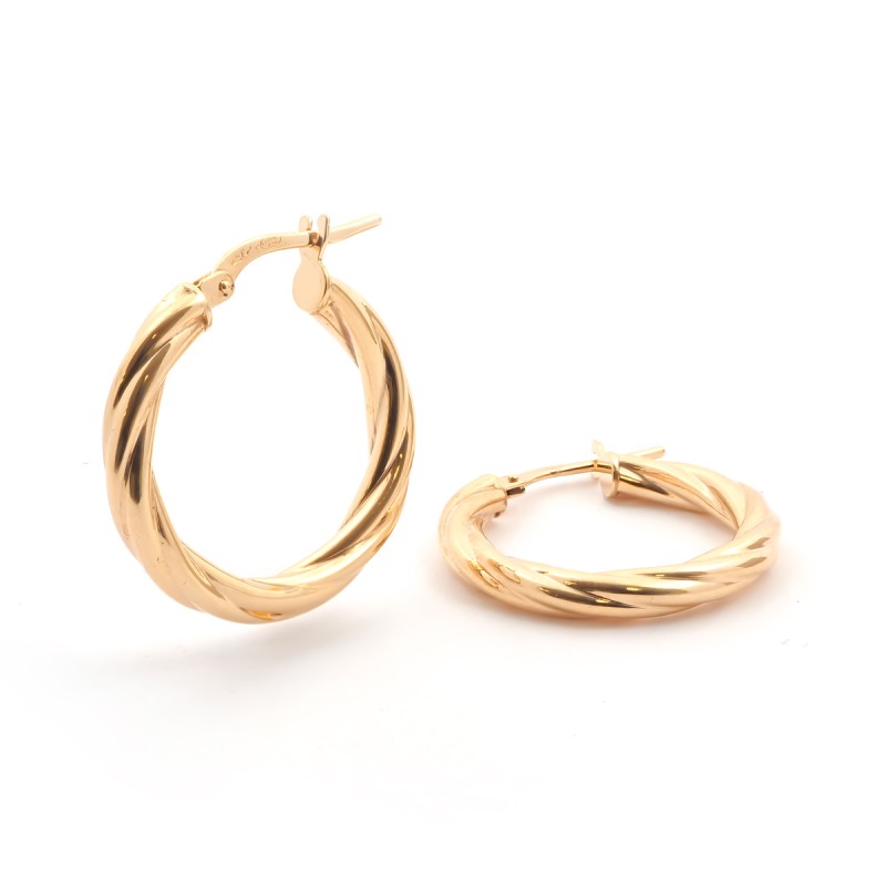 Boucles d'oreilles créoles torsadées femme carador en or jaune 375/000 fil 3mm