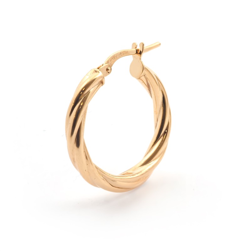 Boucles d'oreilles créoles torsadées femme carador en or jaune 375/000 fil 3mm