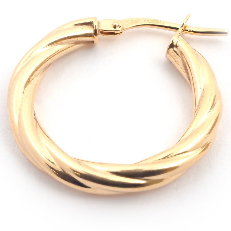 Boucles d'oreilles créoles torsadées femme carador en or jaune 375/000 fil 3mm