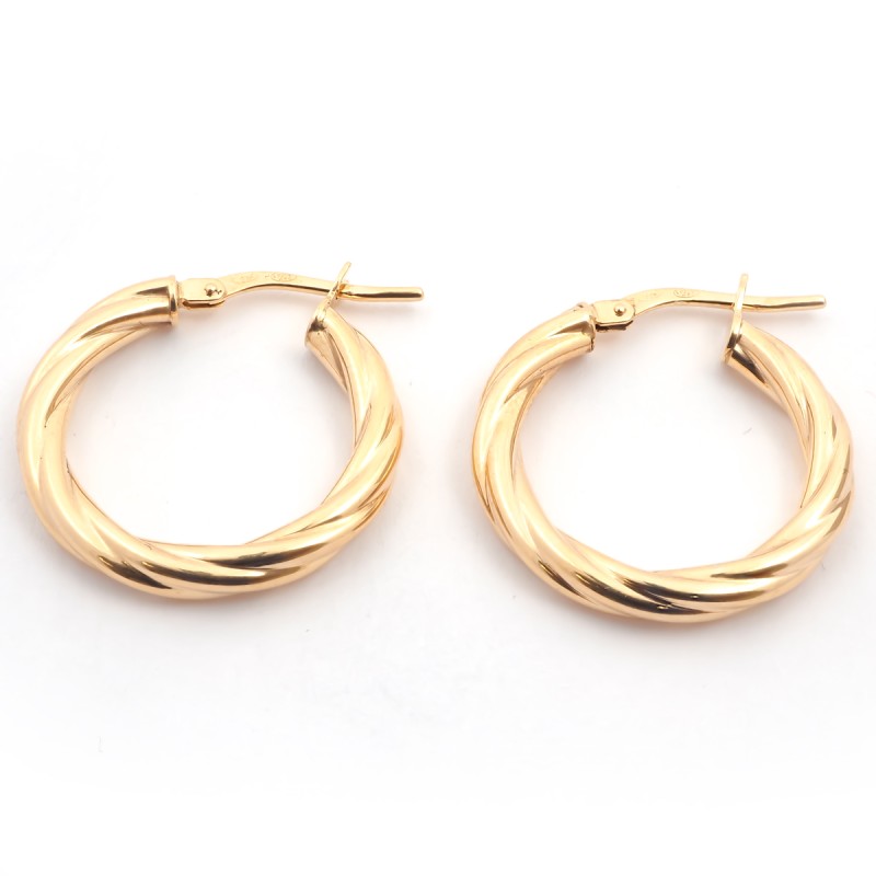 Boucles d'oreilles créoles torsadées femme carador en or jaune 375/000 fil 3mm