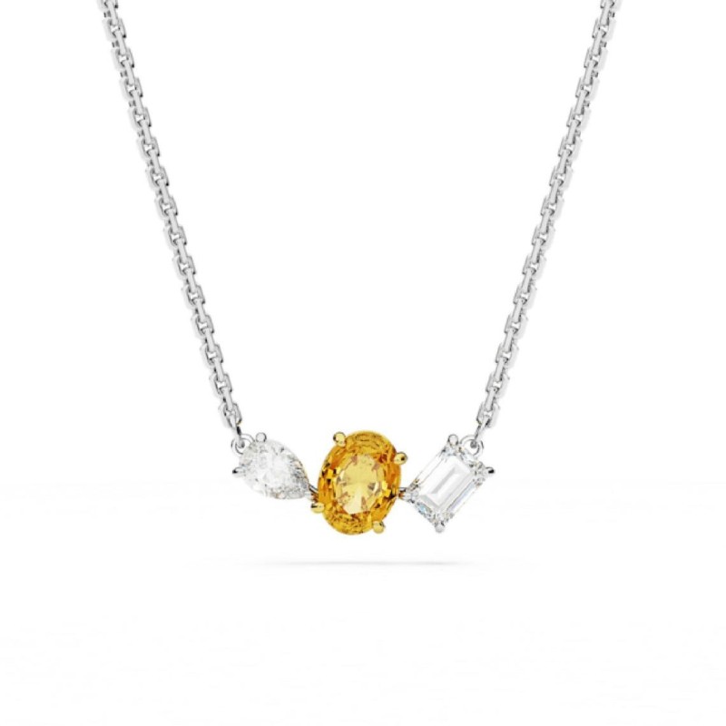 Collier fantaisie femme Swarovski métal argenté avec cristaux jaune et blanc collection Mesmera