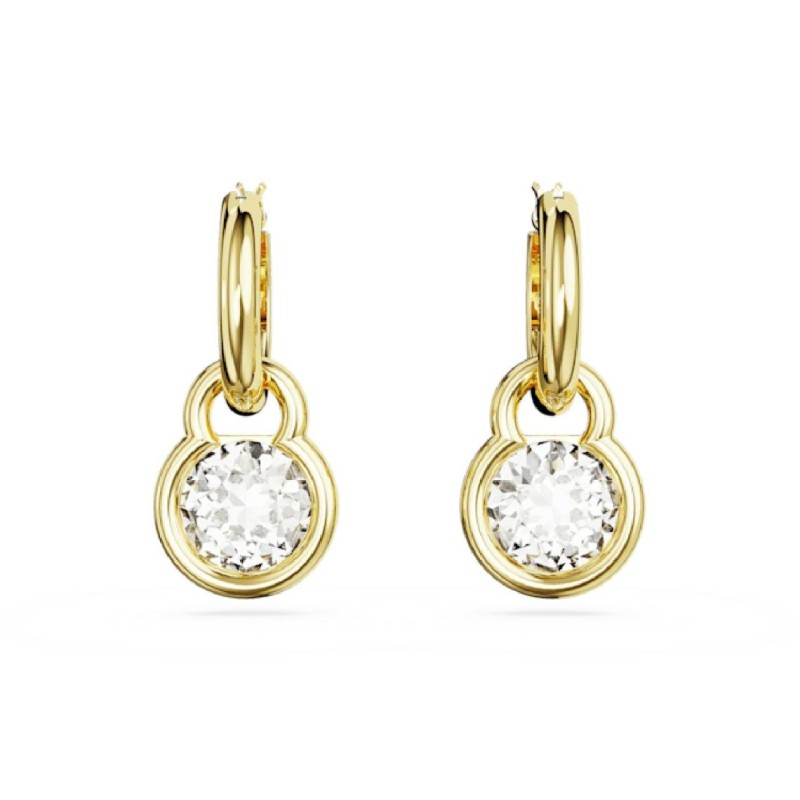 Boucles d'oreilles créoles fantaisie Swarovski femme métal doré avec cristaux blanc collection Dextera
