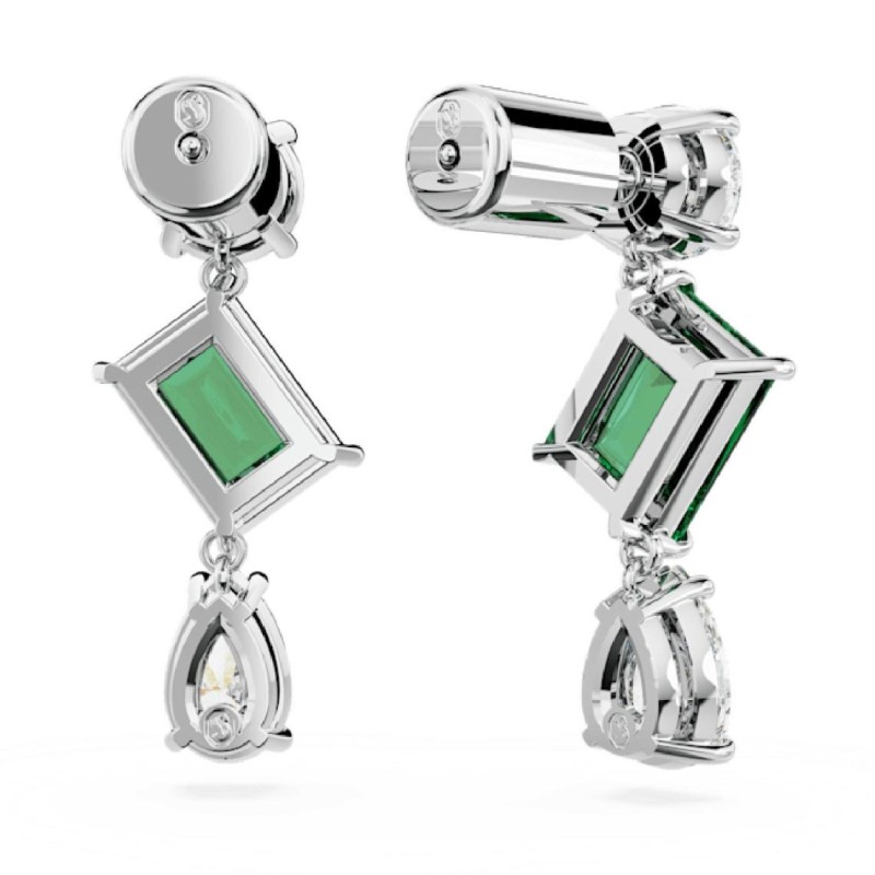 Boucles d'oreilles fantaisie Swarovski femme métal argenté avec cristaux blanc et vert collection Mesmera