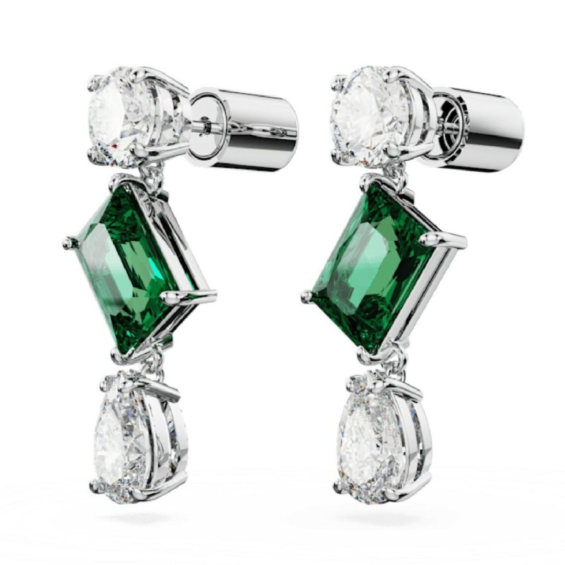 Boucles d'oreilles fantaisie Swarovski femme métal argenté avec cristaux blanc et vert collection Mesmera